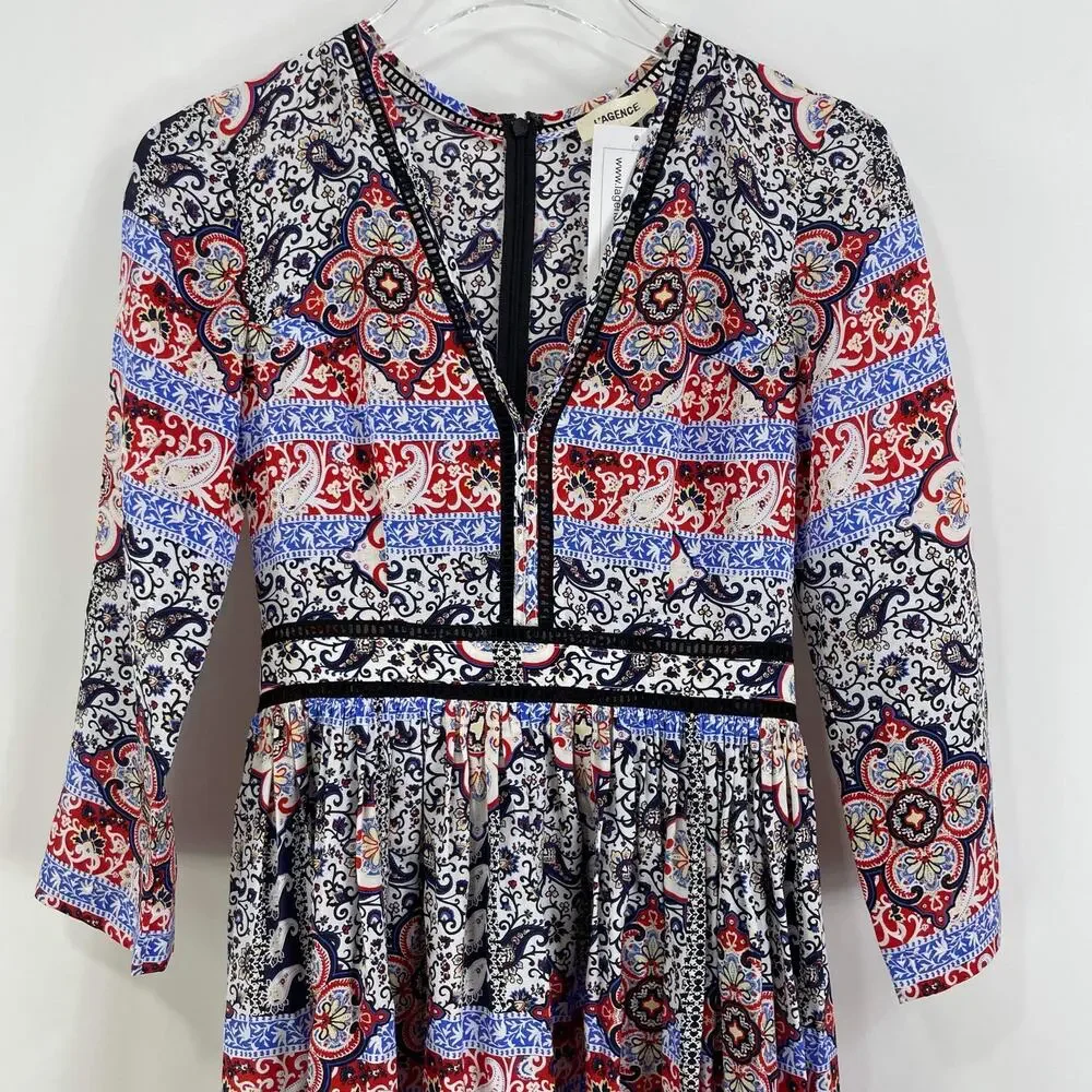 L'Agence Teresa Boho Babushka Floral Paisley Print Maxi Dress XS